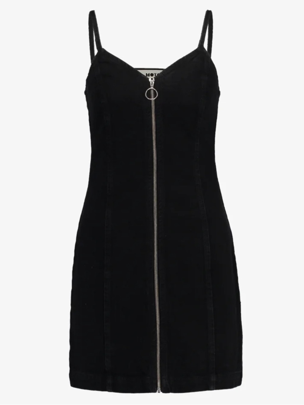 Topshop Black Denim  Zip-Front Spaghetti Strap Dress